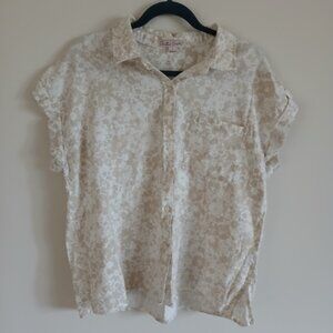 Cozy Earth Coastal Comfort short sleeve Large button up top linen blend …